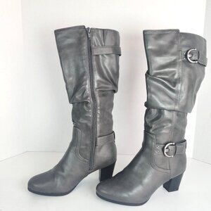 RIALTO Grey/Tumbled Smooth Farewell Round Toe Knee High Slouch Boot 6.5 M